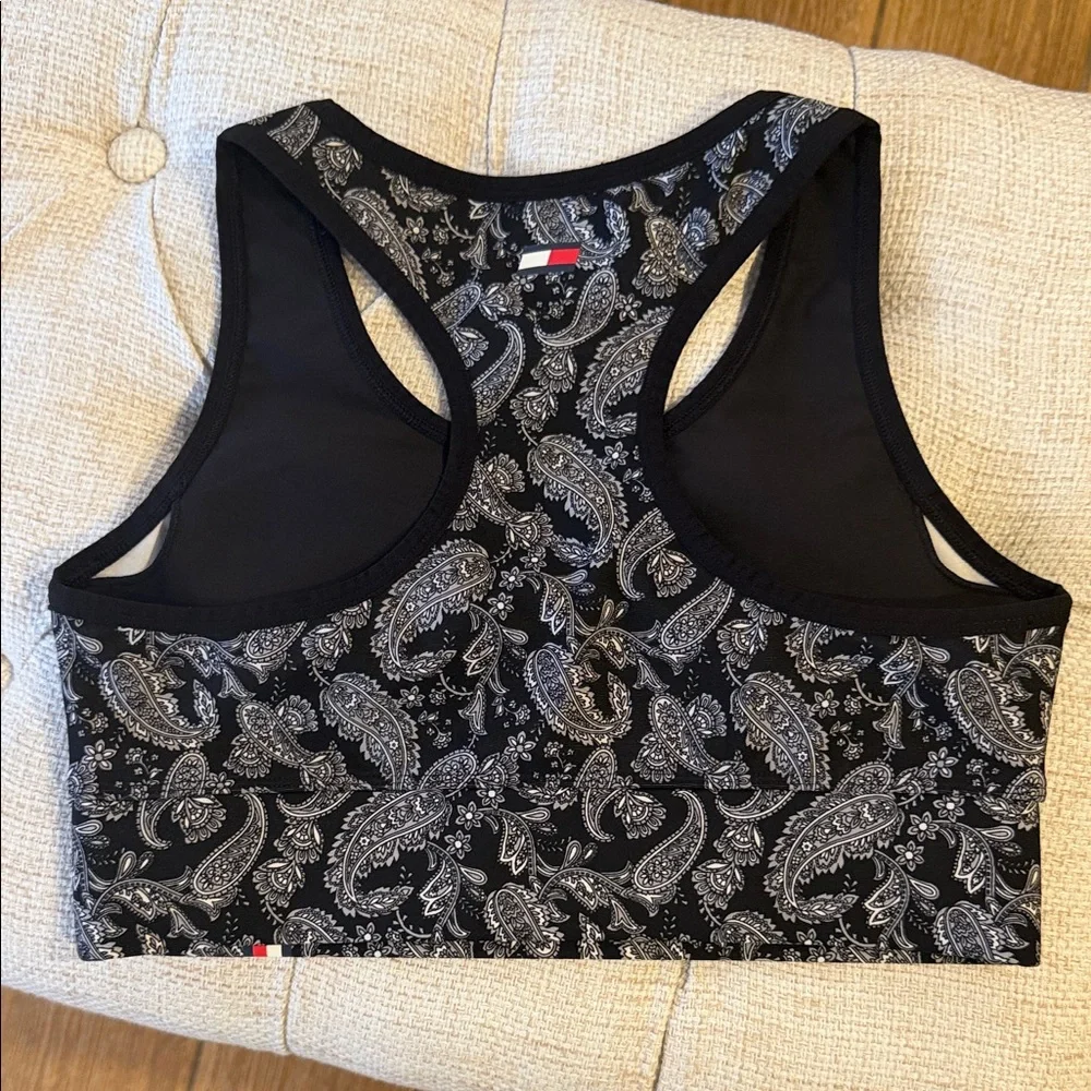 Tommy Hilfiger Black and White Paisley Sports Bra M
